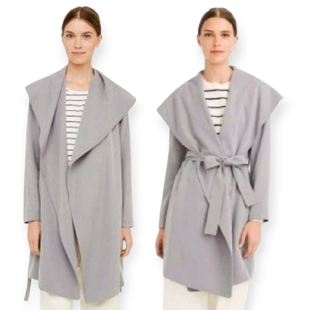 Club Monaco Hanne Wrap Trench Coat with Waist Belt Light Grey XS